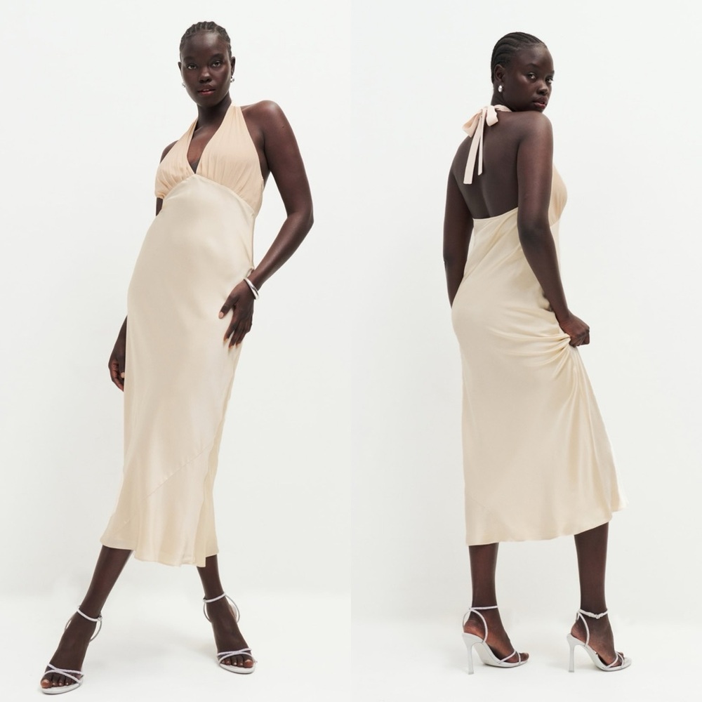 Reformation Cream Halter Backless Midi Dress silk